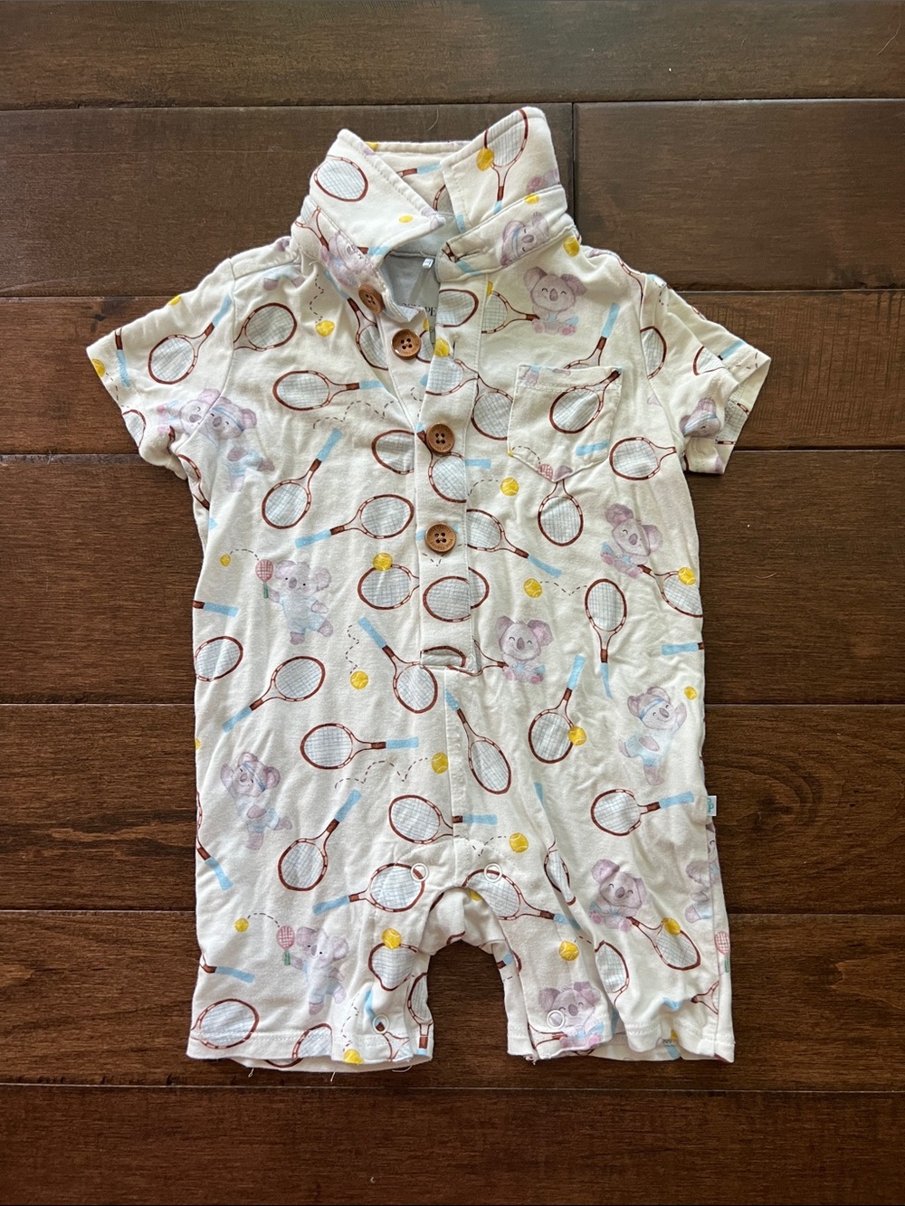 Posh Peanut Cream Tennis Print Romper